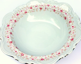 Vintage Mitterteich Bavaria,Germany,Lady Claire #018,1930s, Fancy Raised Scalloped Edge,Pink Roses withn Leaves,Dining Serving,Vegetables