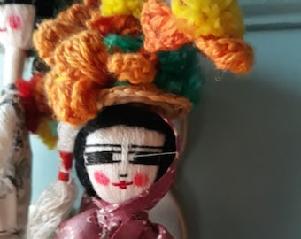 Vintage Peruvian String Dolls Authentic Clothing Collectibles Man and Women Collectors Gift 1970s Handmade and Painted