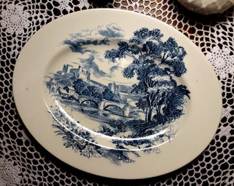 Vintage Wedgewood Co. LTD England Small Serving Platter "Countryside" Original Hand Engraving Enoch Wedgewood 1960s Blue White Collector