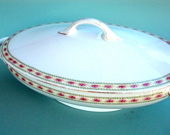 Vintage Covered Vegetable dish, JC Trianon, Bavaria, cr. 1920, Porcelain, Table, Roses  I Take CREDIT Cards