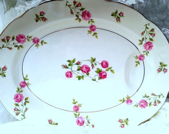 Vintage Platter Theodore Haviland New York Delaware Pattern 1940s Roses Pink White Green Discontinued 14" China Shabby Chic Dining Serving