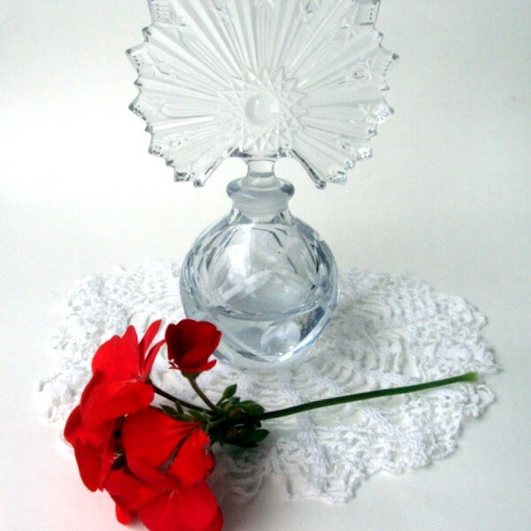 Vintage EAPG Perfume Bottle Hobstar Starburst Vanity Glass Bottle Ladies Boudoir Christmas Gift Holiday Present