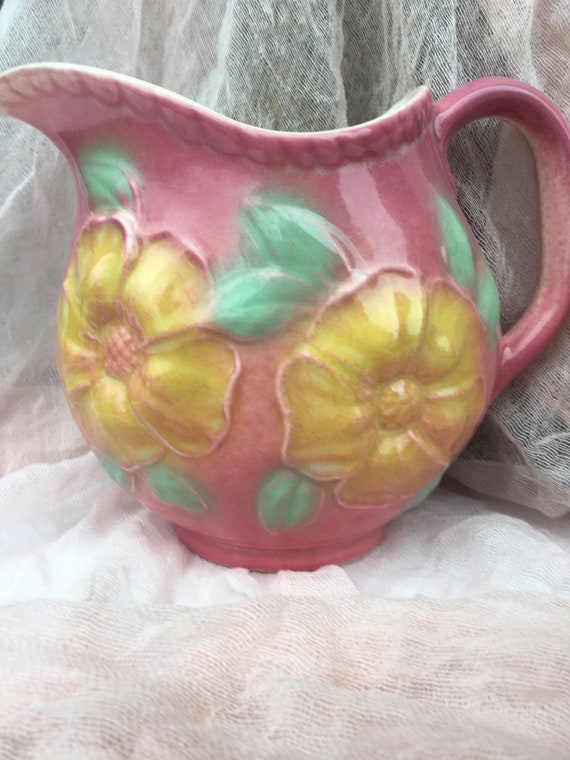 Vintage U S A Pottery Milk Pitcher Hull Sunglow Pattern 52 Etsy