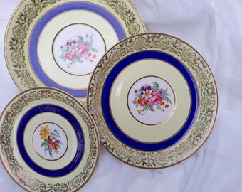 Johnson Bros.England Pareek JB311 Demitasse Saucer Full Cup Saucer and Soup Saucer Porcelain Mavy Gold Floral Replacements