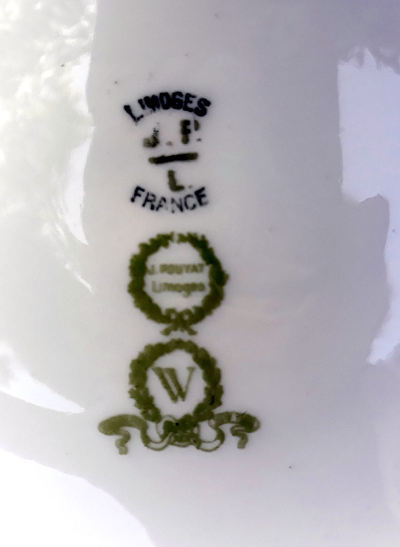 Antique J.p.l.limoges Green Wreath W Mark Porcelain Dinner Plates 2