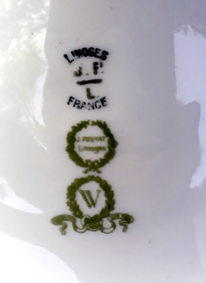 Antique J.p.l.limoges Green Wreath W Mark Porcelain Dinner Plates 2
