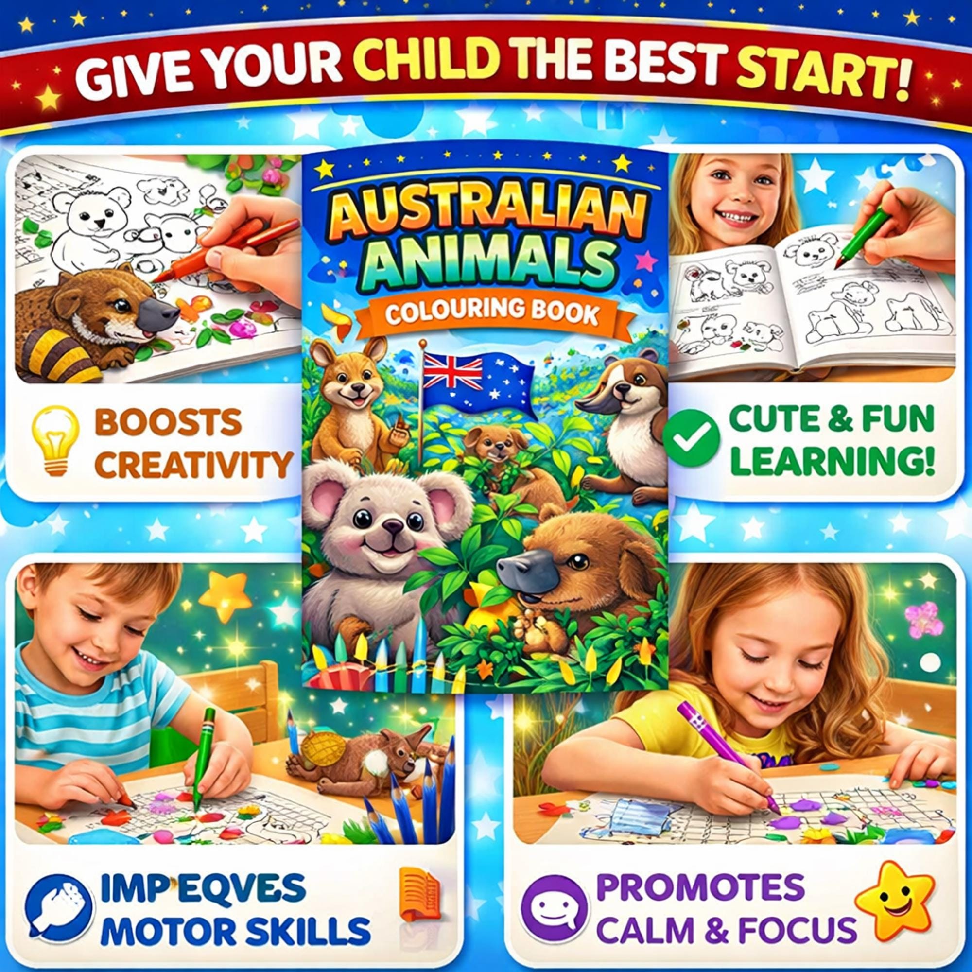 Australian Animals Colouring Book for Kids Koala and Kangaroo Coloring ...