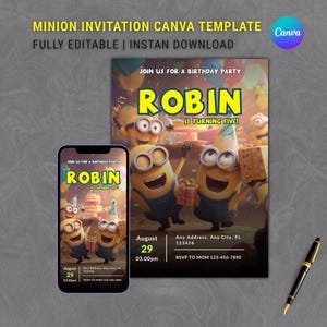 Minions Birthday Invitation | Editable & Printable | Canva Template | Instan Download