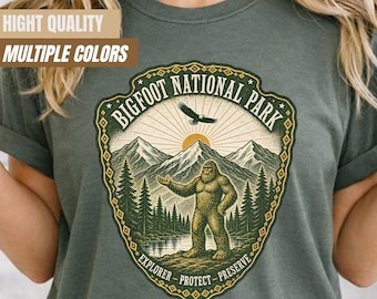 Bigfoot National Park Shirt, Sasquatch Explorer Badge Tee, Comfort Colors® Funny Camping Gift, Bigfoot Hiking Shirt, Nature Lover Gift