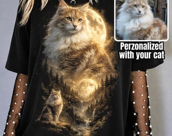 Camiseta personalizada con retrato de gato, camiseta personalizada estilo pirata de Forest Moon Cat, regalo conmemorativo con impresión fotográfica, para amantes de los gatos, recuerdo de gatos de Comfort Colors