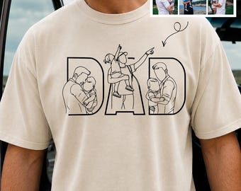 Camiseta personalizada con retrato fotográfico para papá, camiseta personalizada con diseño lineal para papá, regalo de cumpleaños o Día del Padre de parte de los hijos, camiseta Comfort Colors con contorno de foto de papá