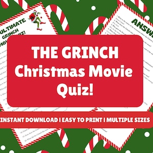 Cuestionario de trivia sobre la película navideña El Grinch, juegos navideños, cuestionario navideño, trivia navideña, trivia de películas, DESCARGA DIGITAL