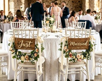 Aangepaste houten bordjes voor bruiloftsstoelen | Tafelbord Just Married Sweetheart | Rustiek decor bruiloftsreceptie | Stoeldecoratie bruid bruidegom
