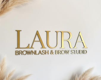 Niestandardowy, 3D akrylowy szyld do salonu: Logo z lustrzanego metalu, nowoczesne szyldy, szyldy ze szczotkowanego metalu