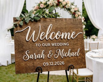 Spersonalizowany drewniany znak powitalny na wesele, niestandardowe imię i data, rustykalny znak do wystroju boho w stylu wiejskim