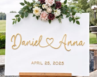 Niestandardowy znak powitalny na ślub: imię pary z akrylu 3D, nowoczesny minimalistyczny wystrój