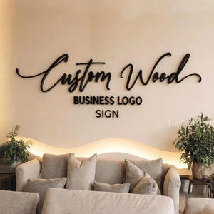 Custom Handmade Wooden Logo Business Sign, Wooden Brand Sign for Office, Wooden Wall Lettering, Rustic Wood Sign, Laser Cut Logo Sign, Salon image 1