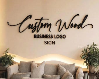 Custom Handmade Wooden Logo Business Sign, Wooden Brand Sign for Office, Wooden Wall Lettering, Rustic Wood Sign, Laser Cut Logo Sign, Salon
