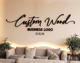 Ręcznie robiony na zamówienie drewniany szyld z logo firmy, drewniany szyld firmowy do biura, drewniane napisy ścienne, rustykalny szyld z drewna, wycinany laserowo szyld z logo, salon