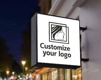 Niestandardowy podświetlany szyld z Twoim tekstem lub logo | Szyld LED do kawiarni i baru | Szyld na witrynę sklepową | Zewnętrzny szyld typu blade | Podświetlana kasetonowa tablica świetlna