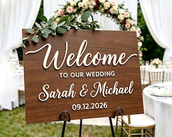 "Personalisiertes hölzernes Hochzeit-Willkommensschild, benutzerdefinierter Name & Datum Rustikales Schild für Boho-Bauernhausdekor."