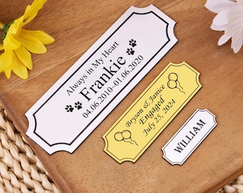Placa de identificación personalizada, placa de identificación grabada en oro o plata con reverso adhesivo para trofeos, eventos y regalos.