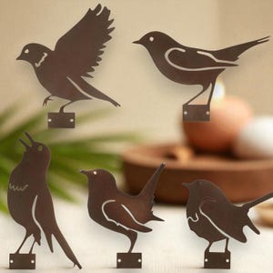 5PCS Rusty Metal Bird Decorations – Outdoor Fence, Garden, and Yard Decor – Rustic Weather-Resistant Iron Art