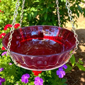 Hanging Glass Bird Bath & Feeder – Pressed Glass Bowl for Garden, Outdoor Bird Lovers Gift, Colorful Yard Decor