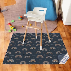 Baby Splat Mat 50.4&quot;x50.4&quot; – Waterproof, Washable, Anti-Slip Floor Mat for High Chair | Boho Retro Rainbow Design