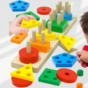 Montessori Wooden Stacking & Sorting Toy – Educational Shape And Color Puzzle for Toddlers 1–3, Baby Gift for Boys And Girls