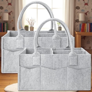 2-Pack Baby Diaper Caddy Organizer with Handles, Foldable Nursery Storage Bins for Changing Table, Car & Baby Shower Gift Basket