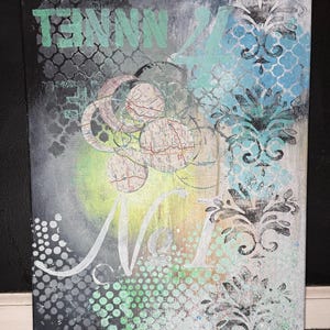 Pintura acrílica de técnica mixta: Mapa, Damasco, Arte abstracto (Tenn 4)