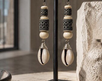 Black Sand Cowrie Shell Earrings