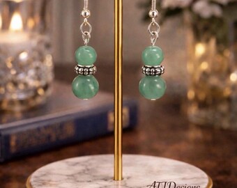 Handcrafted Beaded Dangle Earrings Green Acrylic