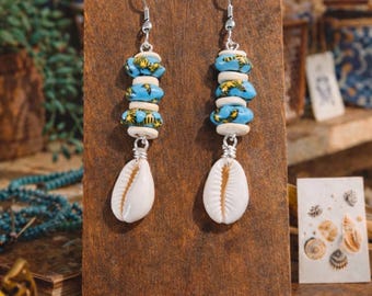 Azure Cowrie Shell Earrings