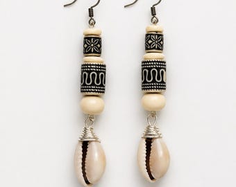 Black Sand Cowrie Shell Earrings