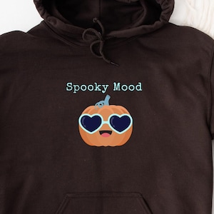 Cute Pumpkin Embroidered Halloween Hoodie, Embroidery Design Halloween Sweatshirt, Spooky Season Fun Fall Sweater, Autumn Pullover