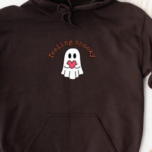 Feeling Spooky Embroidered Halloween Ghost Hoodie, Embroidery Design Halloween Sweatshirt, Spooky Season Fun Fall Sweater, Autumn Pullover