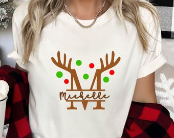Chemises de Noël en famille assorties, t-shirts de Noël en famille à monogramme, sweat-shirt avec nom de famille pour Noël, t-shirt de Noël personnalisé