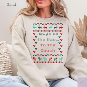 Ugly Christmas Sweater Jingle to the Couch, Matching Family Christmas Shirt, Funny Christmas Jumper, Xmas Print Sweatshirt, Christmas PJs