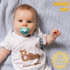 Custom Name Baby Onesie Letter B Print  | Premium Hypoallergenic Cotton | Dye-free Natural Fabric | Newborn, Birthday, Christmas Gift