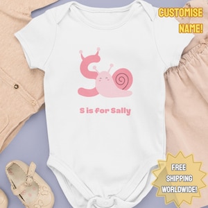 Custom Name Baby Onesie Letter S Print | Premium Hypoallergenic Cotton | Dye-free Natural Fabric | Newborn, Birthday, Christmas Gift