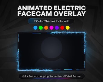 Animated Electric Webcam Overlay | 7 Color Webcam Frames for Twitch, Kick, YouTube & TikTok