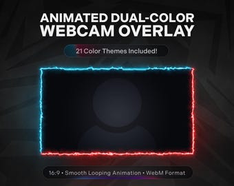 Geanimeerde neon-webcam-overlays: 21 tweekleurige webcamframes voor Twitch, Kick en YouTube