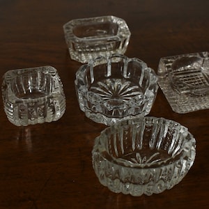 five individual assorted shapes cut glass salt cellars - salt dips - open salts - formal dining