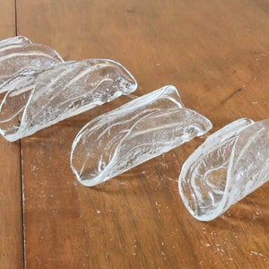 vintage art glass napkin holders /ashtrays ~ set of four ~ before and after ~ woodland themed - tree rings ~ 1970&#39;s ~ retro