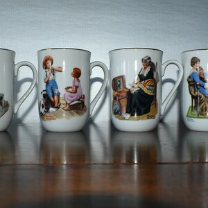 four assorted vintage Norman Rockwell mugs - 1980's - Rockwell Museum