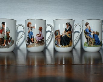 four assorted vintage Norman Rockwell mugs - 1980's - Rockwell Museum
