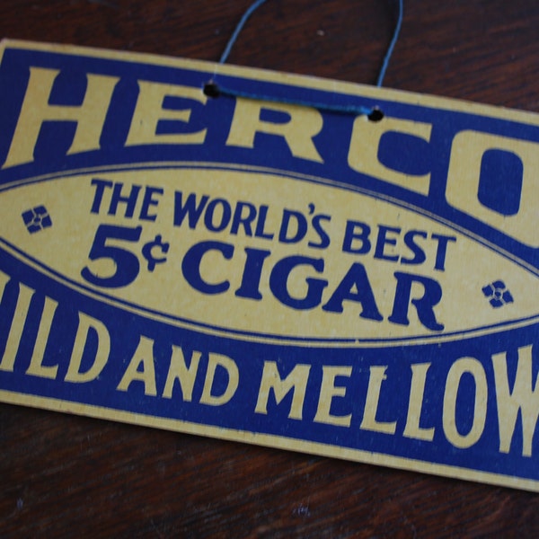 HERCO Cigar Sign -  Store Advertisement - 1905 - cardboard hanging sign - Industrial - Tobacciana