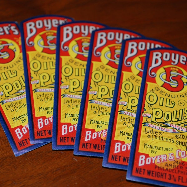Boyer & Co. - Boot Polish Labels 8 cents - (6) - ephemera for - collecting - scrapbooking - altered art